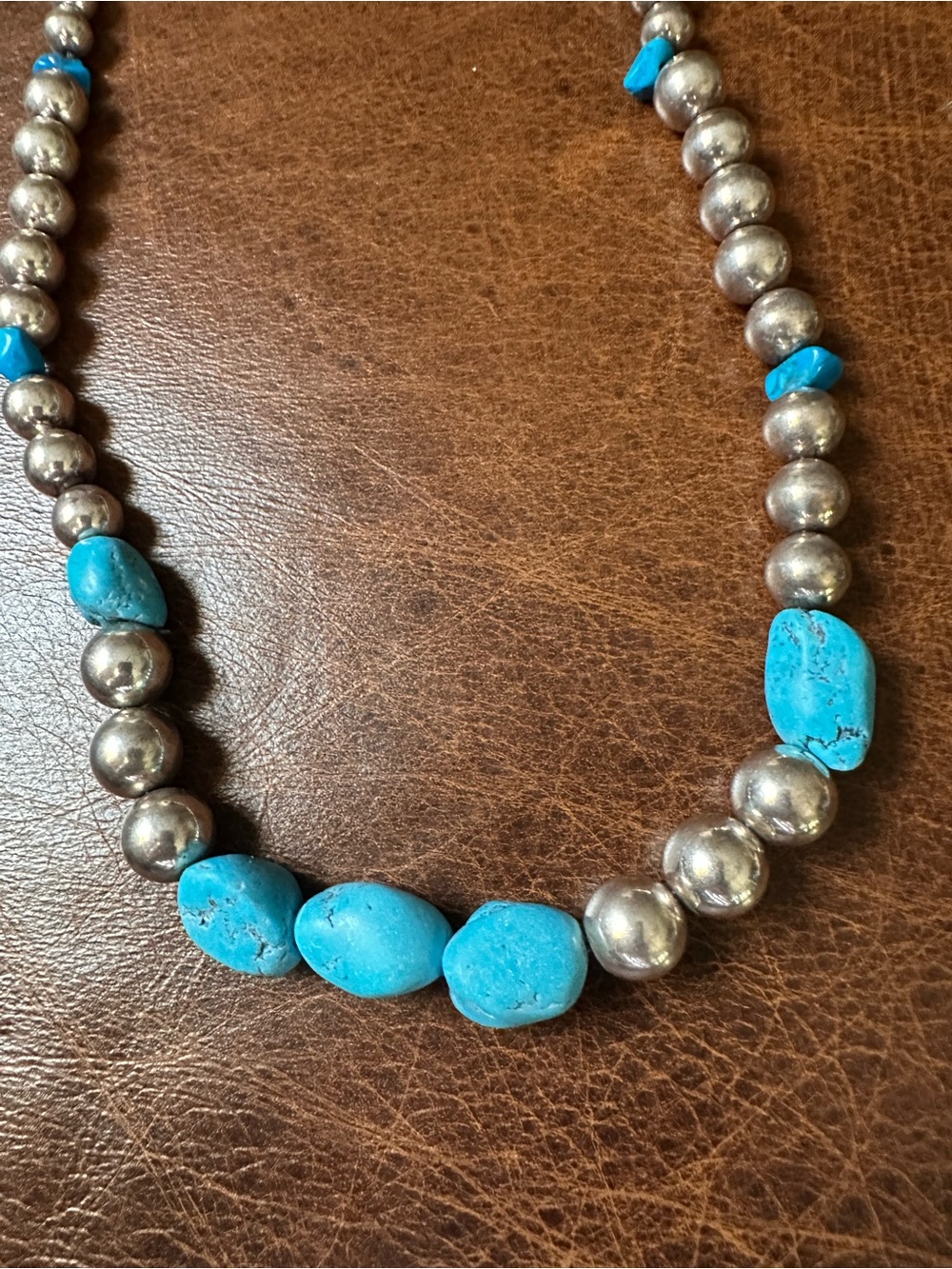 Turquoise and Silver Bead Necklace - Picture 5 of 11